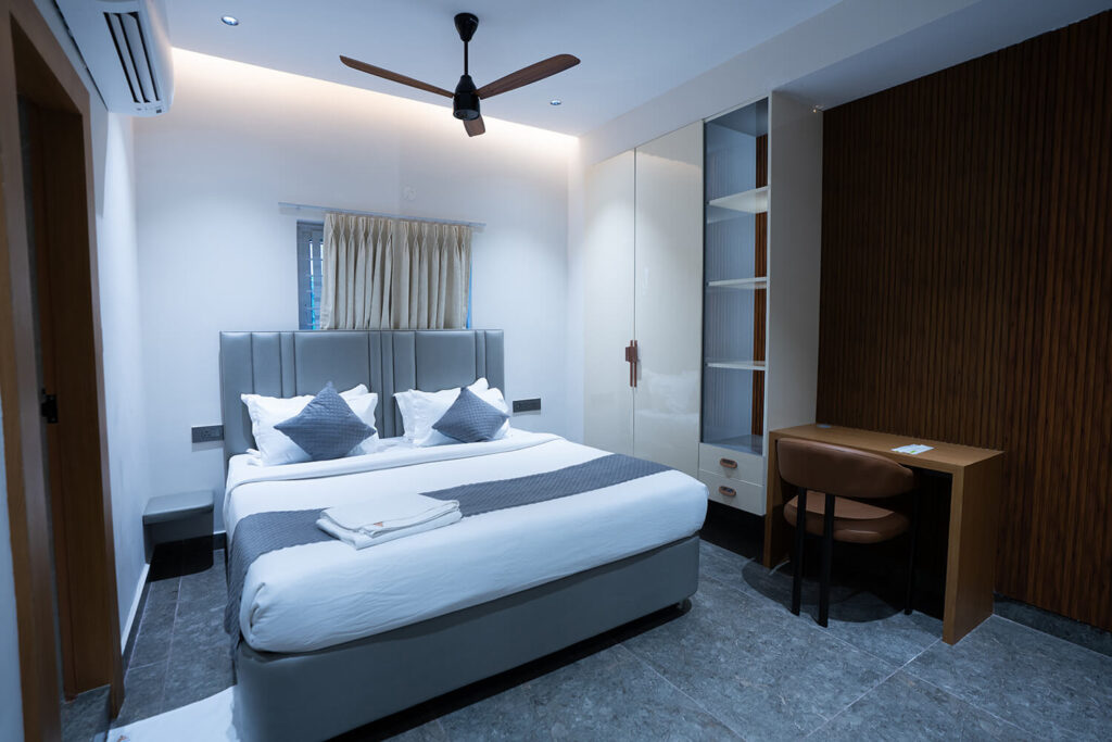 Suite room beds at Shreshtam Apart Hotel Kondapur, Hyderabad